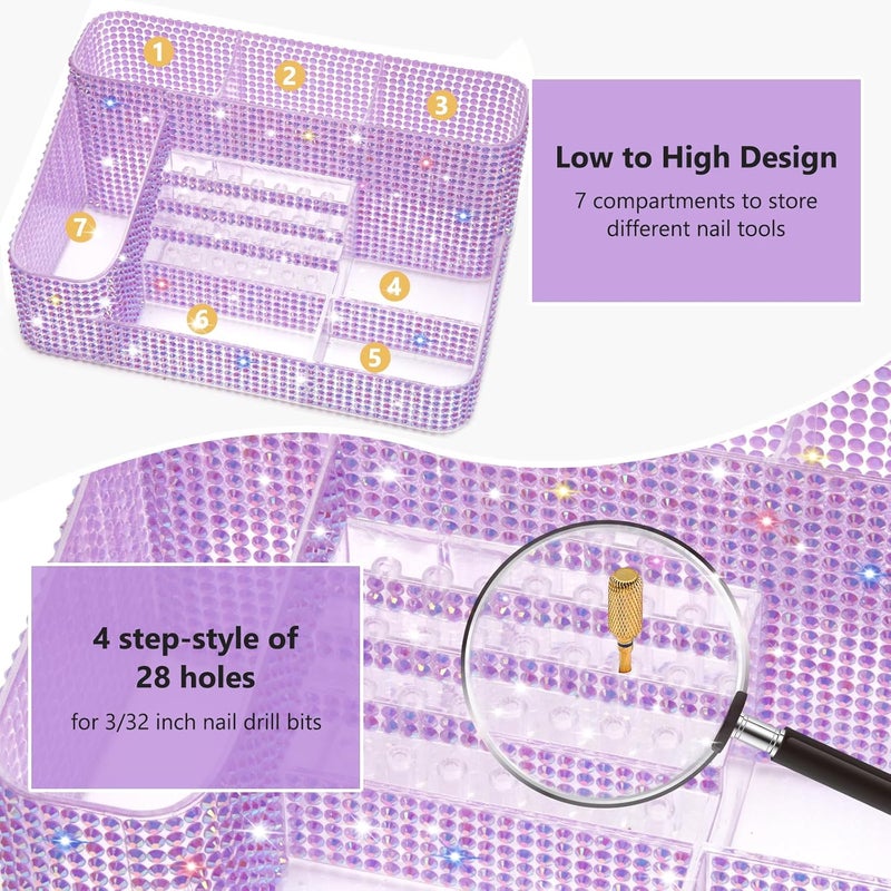 CGBE Nail Drill Holder, 28 Holes Drill Bit Holder for Nails, Professional Nail Tool Organizer, Nail Desk Organizer for Nail Tech, Nail Salon DIY Use - Diamond Purple (Not Including Nail Drill Set) - Image 2